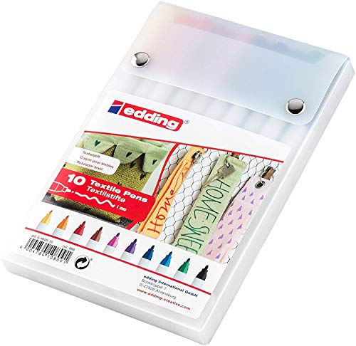 edding 4600 Marqueur textile à pointe ogive 1 mm - pochette de 10 couleurs assorties