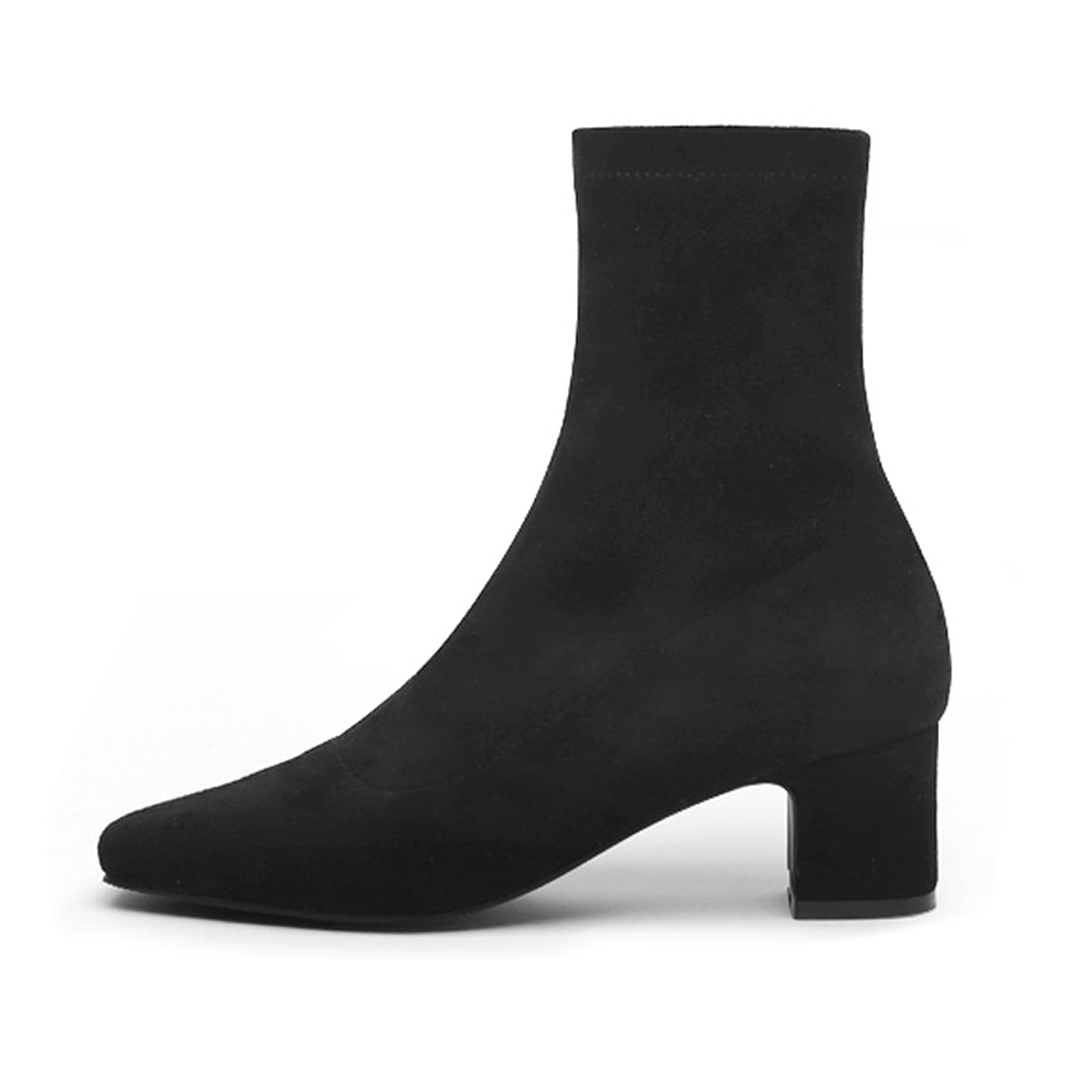 Womens Suede Square Toe Mid Chunky Heel Ankle Boots Fall Winter Fashion Side Zipper Comfort Block Heel Sock