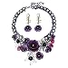 truecharms Fashion Jewelry Sets Party Statement Crystal Flower Necklace and Earrings Set (Purple)