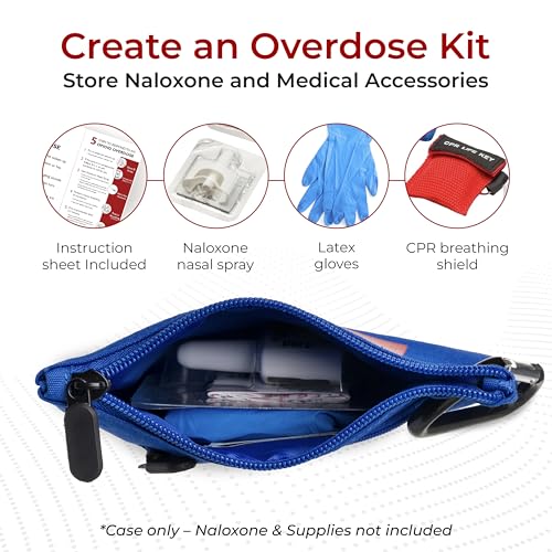 Image of 10 PACK Naloxone Overdose Kit Bag - Compact Canvas Pouch for Naloxone Nasal Spray & Opioid Emergency Response - Holds 2 Naloxone Sprays & Accessories - Naloxone Not Included (Blue, 10 Units)