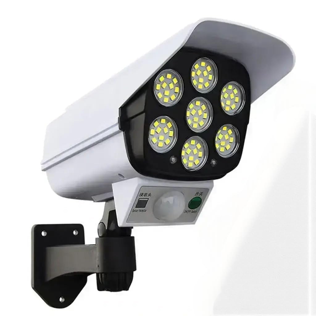 solar light outdoor 77 led motion sensor security camera shaped wall lamp, waterproof, rotatable for home, outdoor, garden with remote control.(abs)