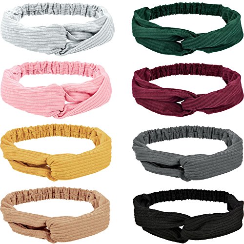 TecUnite 8 Pieces Knotted Headbands Stretchy Headbands Crochet Wraps Turban Head Wraps Hair Accessories for Women Girl, 8 Colors