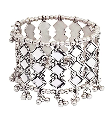 Image of Total Fashion women's Jewellery Oxidised Mirror Bangle Bracelet (Silver)