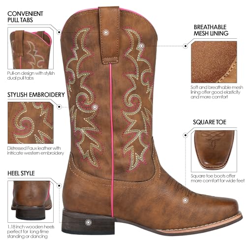 SheSole Cowboy Boots for Women Square Toe Cowgirl Boots Wide Calf Western Boots Brown Size 93