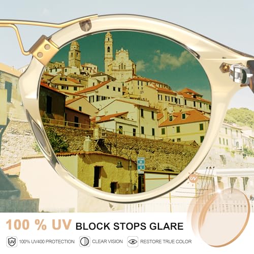 Image of CARFIA Double Bridge Small Acetate Sunglasses for Women Polarized, Retro Metal Brow Ladies Sunnies Fashion Round Eyewears