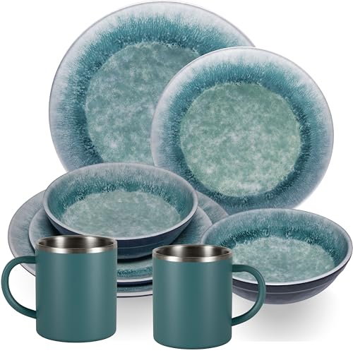 Melamin Geschirr Set Adria Blue für 2 Personen - 8 Teile Blau - mit...