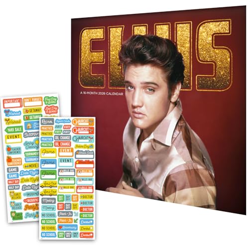 Elvis Presley Calendar 2026 - Deluxe 2026 King of Rock and Roll Mini Calendar Bundle with Over 100 Reminder Stickers (Graceland Gifts, Office Supplies)
