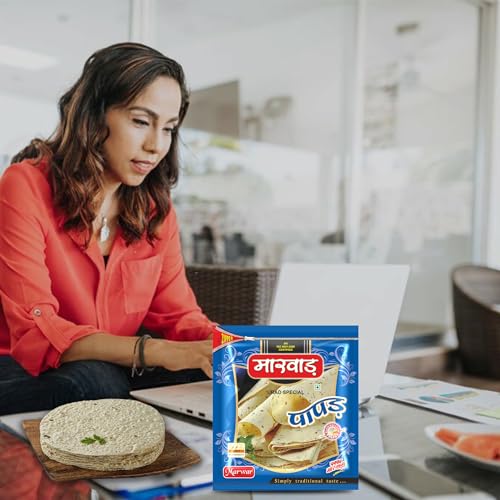 Image of Marwar Urad Dal Papad 1.2Kg | Handmade Rajasthani Snack | Low Spicy & Crispy | 7 Inch, 86-90 Pieces | 400g Pack of 3 | Zipper Pack