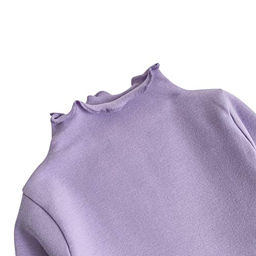 Girls Lettuce Edge Trim Mock Neck Long Sleeve Slim Fit T-Shirt Tops Lightweight Knit Tee2
