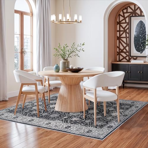 5x7 Living Room Area Rugs: Washable Non-Slip Stain Resistant Rug for Bedroom Dining Room Vintage Ultra Soft Indoor Carpet for Nursery Kitchen Farmhouse Thin Floor Mat for Home Office (5x7 Black)