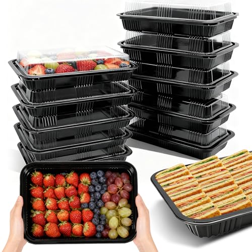 WangChaoJiu 14 Pcs Large Sandwich Platter Trays With Lids Black Large Buffet Trays with Lids Sandwich Platters with LidsPlatters for Party Food Cake Sushi Catering Camping(260x190x38 mm)