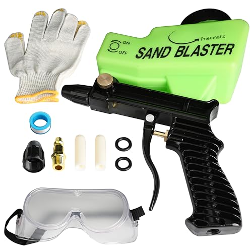 Sand Blaster Gun Kit, Gravity Feed Sandblaster 90PSI for Air Compressor, 3X Ceramic Nozzles, Paint Rust Remover, Mirror Glass Etching, Aluminum Sand Soda Blaster Jobs