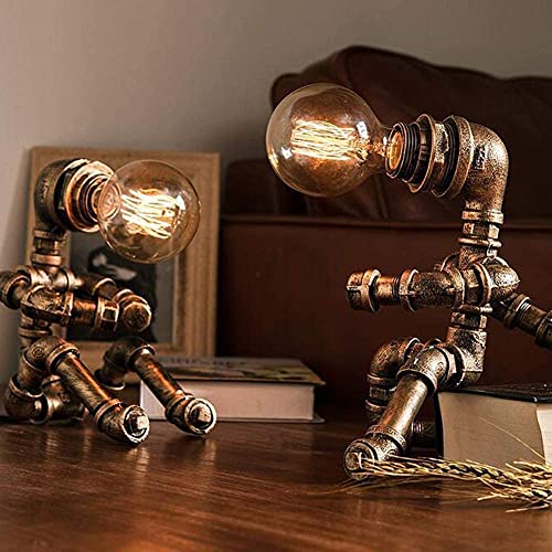 Lampe Steampunk, Lampe de Table Industrielle En Fer Rouillé, Lampe de Bureau Steampunk Robot de Conduite D'eau Industrielle Vintage pour Table Chevet Chambre...