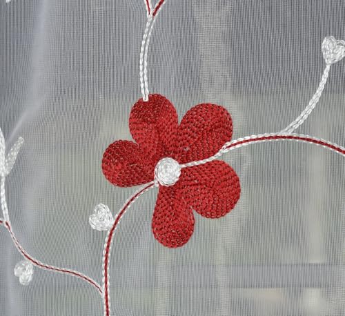 Image of Embroidery Floral Net Transparent Sheer Curtain - 9X4 Feet, Long Door Curtains, Maroon, Pack of 1 Pc