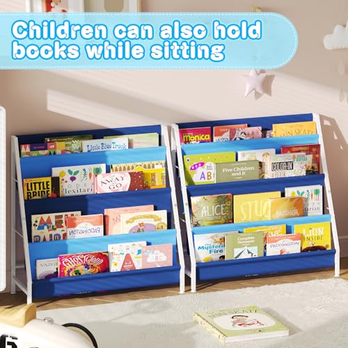 Image of Aokitsink Kid Bookshelf for Kids Rooms, 4-Tier Blue Montessori Bookshelf,Toddler Children Bookshelf,Metal Kid's Book Storage Organizer for Boys Room Furniture Playroom Kindergarten