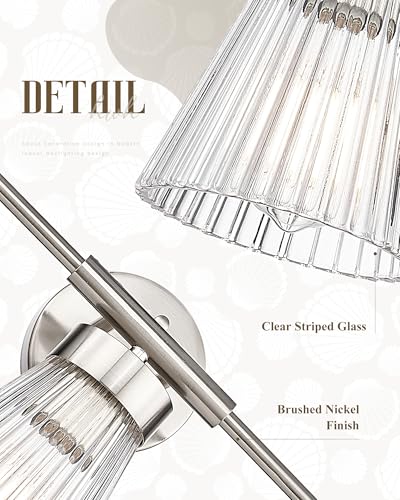 Image of HWH INVESTMENT 3-Light Bathroom Vanity Light, Brushed Nickel, 5HZG97B-3W BN | 24.1-Inch Hardwired Wall Light with Clear Striped Glass; 3 E26 Bulbs, Max 60W Each; Bulbs Not Included