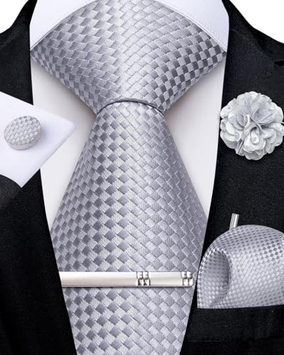 Image of DiBanGu Silk Pre-tied Ties for Men Formal Adjustable Necktie Set | 6PCS,Zipper Tie,Pocket Square,Cufflinks,Tie Clip & Lapel Pin,Wrinkle-Resistant,Premium Gift Box,Formal Business Wedding Party