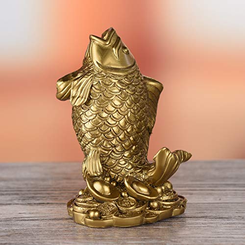 Estatua de pez Feng Shui de resina decorativa dorada miniatura 5