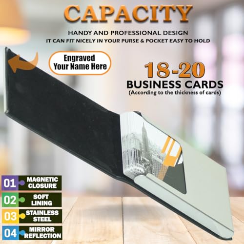 Image of Engraved Your Name Customized On Vertical Card Holder -Luxurious Unisex Design-RFID Blocking Stainless Steel 1 x 10 x 6 cm for Credit|Debit|ATM|Business Visiting Corporate Gift (Black-Long)