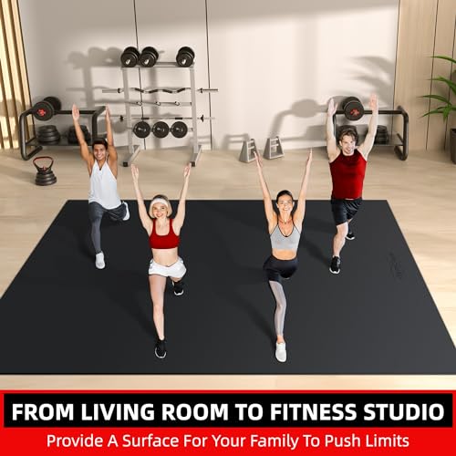 GymCope Large Exercise Mat for Home Workout,12‘x6’/10'x6'/9'x6'/8'x6'/7'x5'/6'x4' (7mm) Extra Thick Workout Mat, High-Density Gym Mat for Cardio, Jump Rope, MMA, Weights (Shoe-Friendly) by GymCope - Image 3