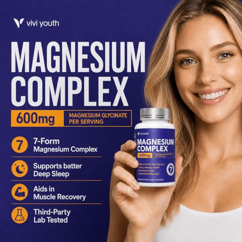 Image of Magnesium 7 Complex for Women with 600mg Glycinate, 60 Capsules | 1600mg Blend with L-Theanine and Vitamin B6 for Sleep Support, Relaxation and Muscle Recovery, 30-Day Supply