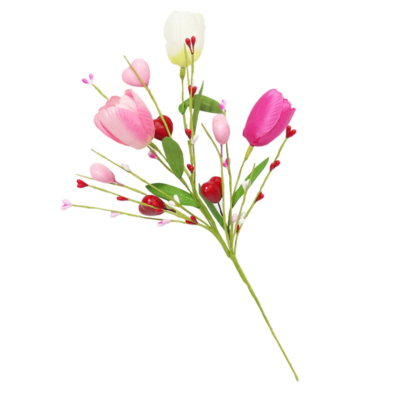 OSNIYAW Valentine ’ s Day Picks Artificial Tulips Flower Heart Picks Berries Branch Florals Arrangement Wedding Centerpieces Silk Flower Arrangement