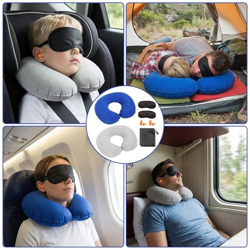 Hiuyavy Inflatable Travel Pillow, 2 PCS Inflatable Neck Pillow for Travel with Eye Mask Earplugs and Organiser Pouch, Blow up Neck Pillow for Airplane Trains Car and Office - Image 6