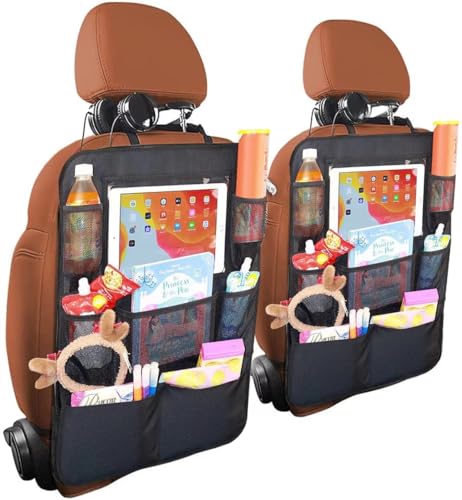 Image of MONKONAR Car BackSeat Organizer,2 Pack Kick Mats Back Seat Protector with Touch Screen Tablet Holder for Kids, Car Travel Accessories with 8 Storage Pockets