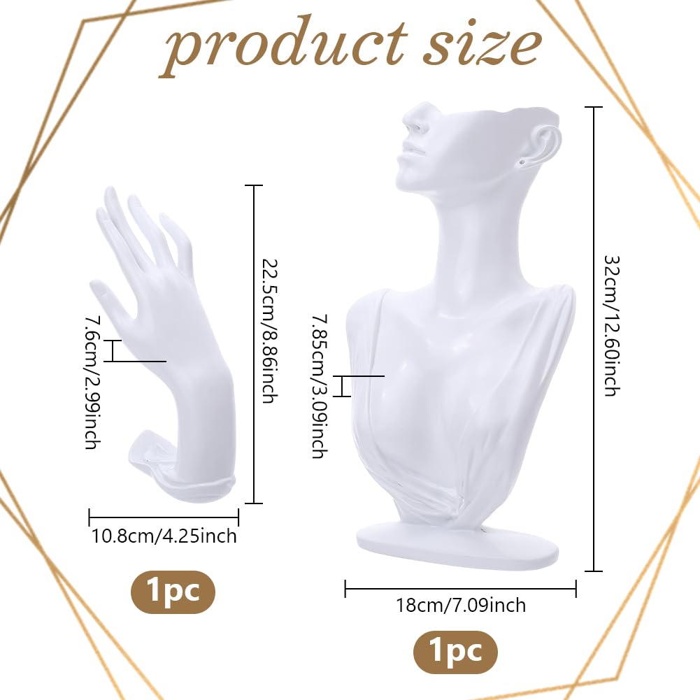 nbeads 1 ensemble Buste de Mannequin pour Collier, Présentoir à Boucles D'Oreilles Présentoir à Bijoux en Résine Blanche Comprenant un Buste de Femme un Support pour Bagues Bracelets et Pendentifs