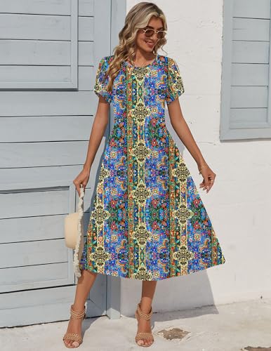 Image of Zeagoo Womens Summer Dresses Casual Aline Midi Dress Short Sleeve Floral Tshirt Dress Flowy Beach Sundresses with Pockets