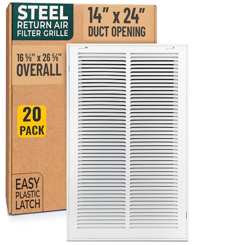 [20 Pack] Fits 14x24 Duct Opening | Steel Return Air Filter Grille by Handua [Removable Door] | Vent Cover Grill | White | Easy-to-Use Plastic Latches | Out Dim:: 16 5/8"W X 26 5/8"H