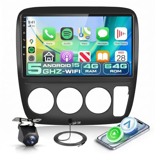 Image of 4G+64G Car Radio Stereo for Honda CRV 1997-2001 Wireless CarPlay Android Auto, Podofo 9 Inch 1280 * 720P IPS Touch Screen Android 15 GPS WiFi Bluetooth DSP Audio USB Dual Mic HD Rear Camera