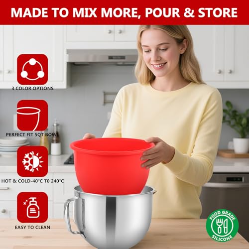 LETOMS Silicone Bowl Liner for KitchenAid Tilt-Head 5QT Mixers - 3 Liners & 3 Lids Included, Leak-Proof Sealing Design, Easy-to-Replace Food-Grade Silicone Bowl (Not for Bowl-Lift Models) by LETOMS - Image 4