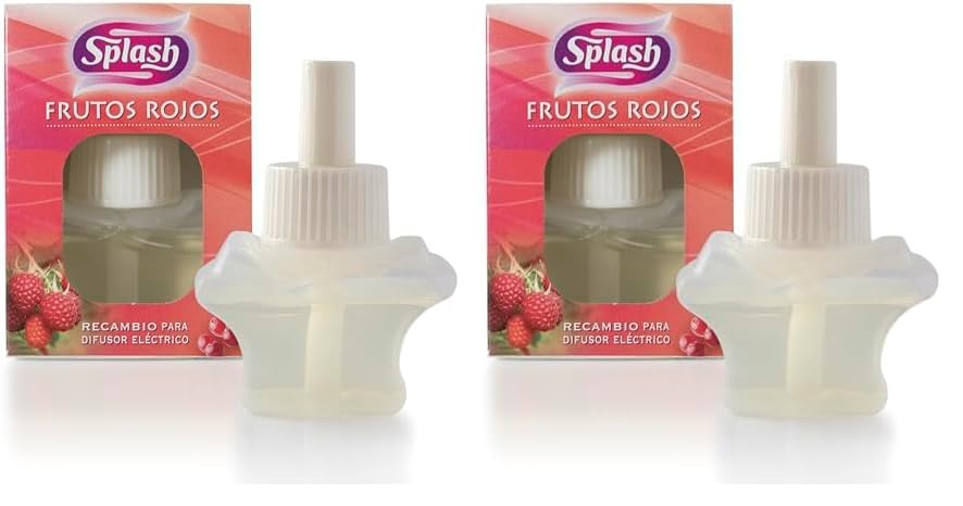 SPLASH | Ambientador Eléctrico | Duradero, Refresca y Elimina Olores | Cartón FSC | Fragancia Fresca Frutos Rojos | 25 ml (Paquete de 2)