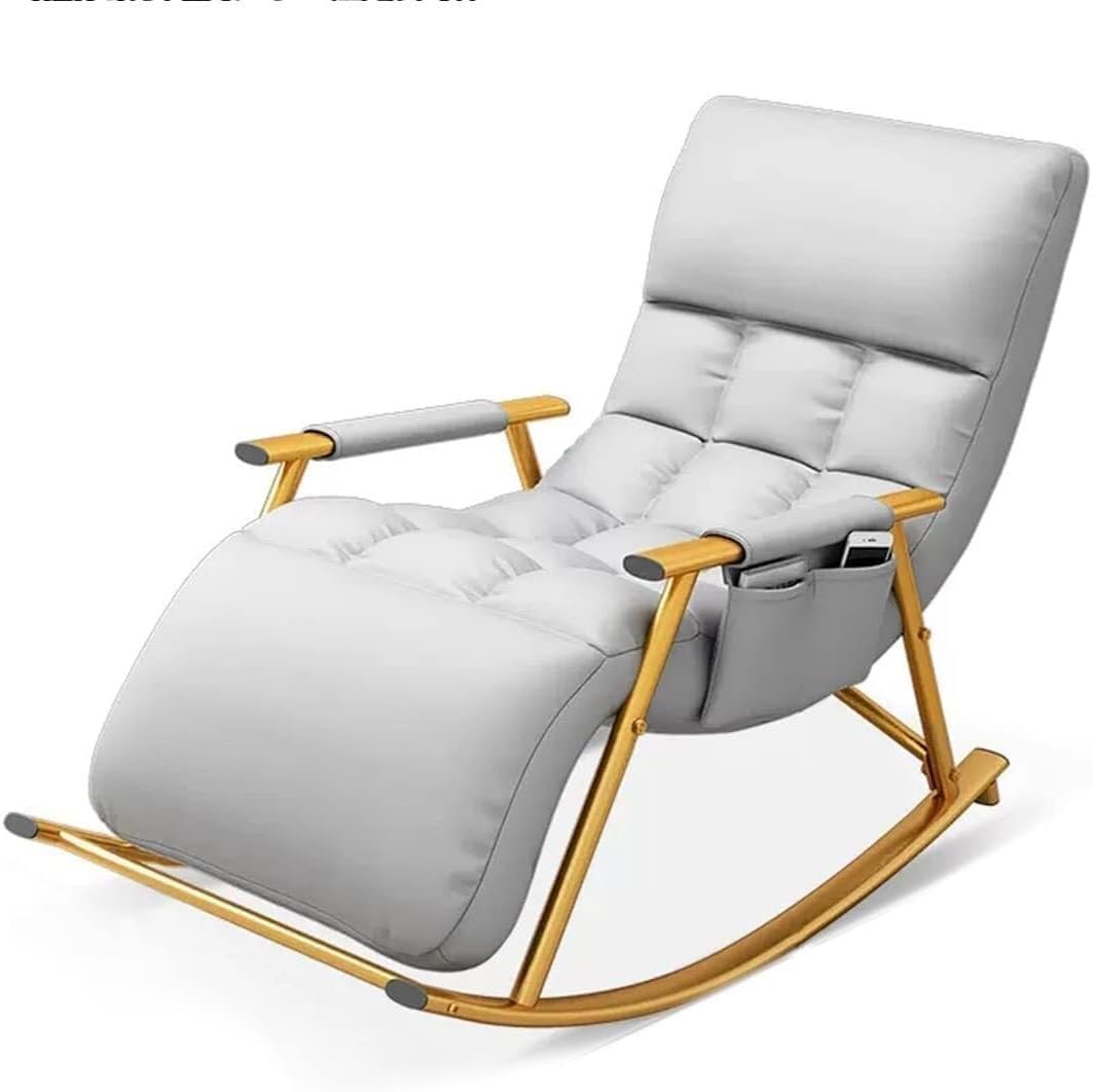 Jasnoszary fotel bujany na zewnątrz z regulowanym podnóżkiem wygodne tapicerowane siedzisko stalowe nogi relaksujący salon sofa fotel wypoczynkowy nowoczesny design