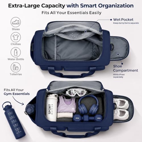 Image of FIORETTO Women's Gym Duffle Bag with Shoes Compartment, 30L Capacity, Ideal for Travel, Gym, Sports, Duffel, Weekender