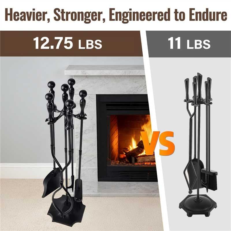 Haard Hulpmiddel 4 Stuk Duurzame Open Haard Gereedschap Smeedijzeren Outdoor Indoor Open Haard Haard Tool Set Met Voetstuk Basishouder Woonkamer Vuur Set Kleine Woondecoratie Vuurplaats Gereedschaps