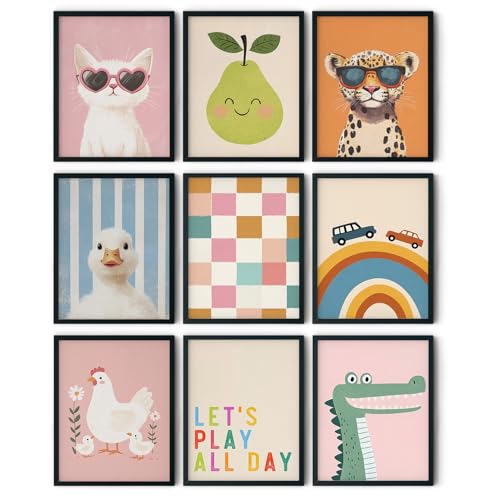 CEXYLVXR 9Pcs Kids Room Wall Art Set Colorful Playroom Wall