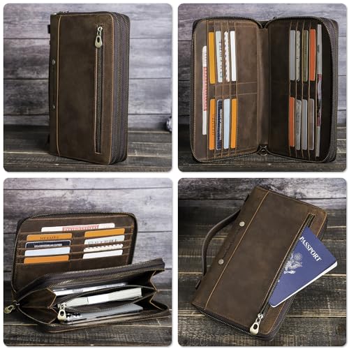 Image of Top Grain Genuine Leather Text Customizable Clutch Wallet Purse for Man & Woman, Classic Vintage Design, Fully Handmade, Multiple Pockets & Slots, RFID Large Capacity for Daily /Business /Traveling /Gift