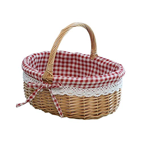 LeKing Wicker Picnic Basket With Lids, Oval Rattan Basket With Handle,Burlap Storage Basket Family Camping Picnic Basket Organizer Home Decor