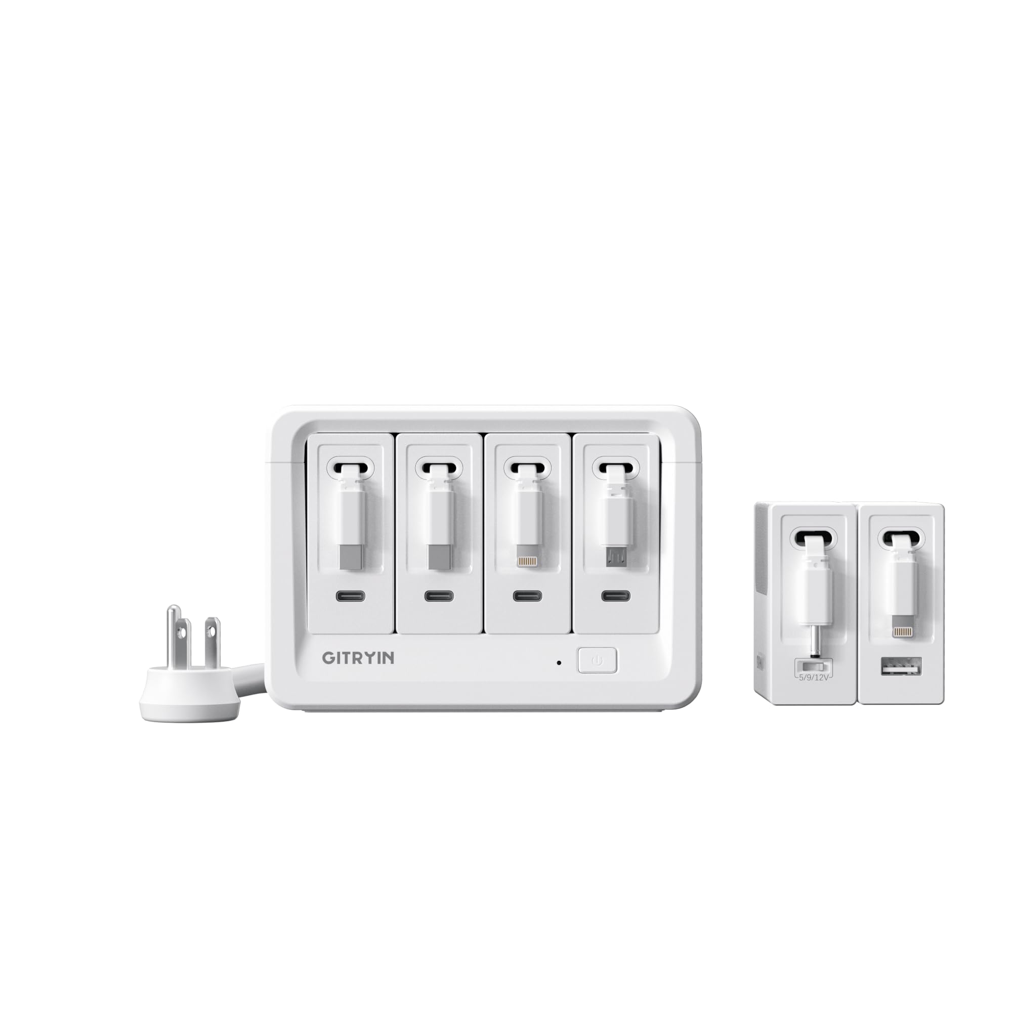 Gitryin 1 Micro USB 1 DC 2 Lightning 2 Type-C Retractable Wall Chargers with 1 USB A Port