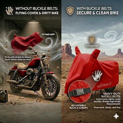 Image of Mototrance All Weather Protection Two Wheeler Cover for All Bikes /Royal Enfiled /Upto Pulsar 160CC to 350CC | Anti Dust, Water Resistant, Heat Resistant, UV Proof with Mirror Pocket | Solid Red