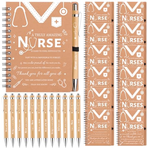 24 PCS Nurse Week Gifts Bulk Nursing Appreciation Thank You Gift 2025 Nurse Week Gifts 12 Inspirational Notebooks 12 Bamboo Ballpoint Pens for Medical Assistants Healthcare Staff Students Coworker