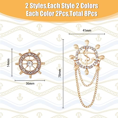 Image of SUPERFINDINGS 8Pcs 2 Style 2 Color Anchor Nautical Brooch Crystal Rhinestone Safety Pin Sailor Style Label Pin Steering Badges Vintage Suit Decaration for Man Woman Wedding Party