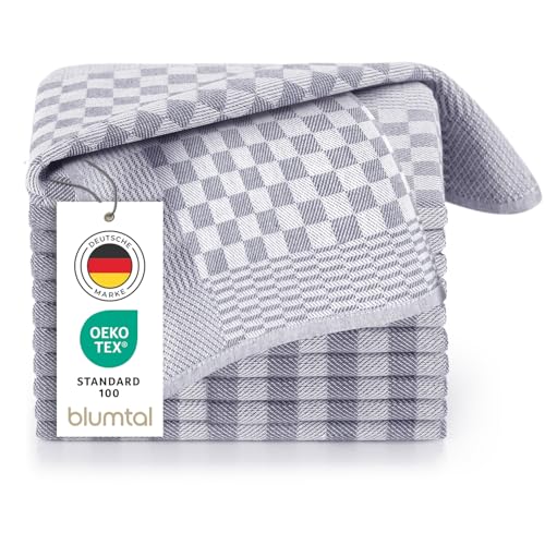 Blumtal Geschirrtücher Baumwolle 50x70 cm im 5er Set - Oeko-TEX zertifizierte Küchentücher - extrem saugstarke Geschirrhandtücher - Kitchen Towels waschbar bis 95 °C - Geschirrtücher Grau-Weiß Karo