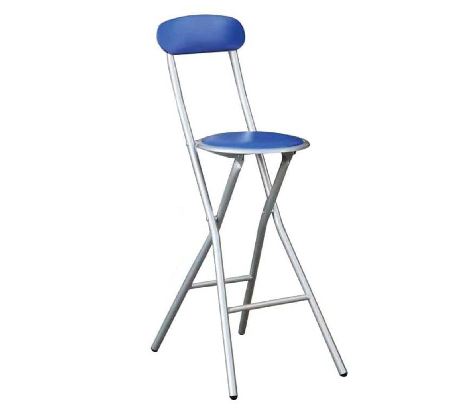 PREMZO Breakfast Bar Stool Chair Soft Padded Round Seat High Chair Foldable Compact Space Saving Lightweight Free Standing Indoor Outdoor Graden Home Office Party Use (Blue)