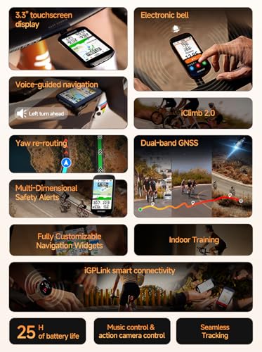 Image of iGPSPORT BSC500 GPS Bike Computer, 3.3'' Touchscreen MAP & Voice Navigation Ebike Mode Climb Training Function