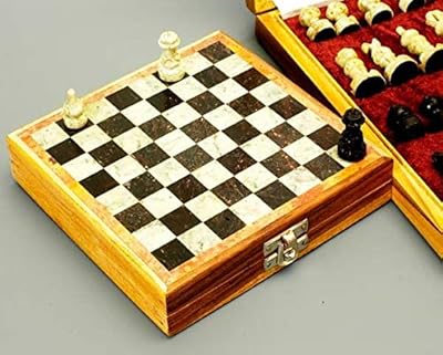 Song of India Beautiful Hand Carved Stone 6 inch Travel Chess Set