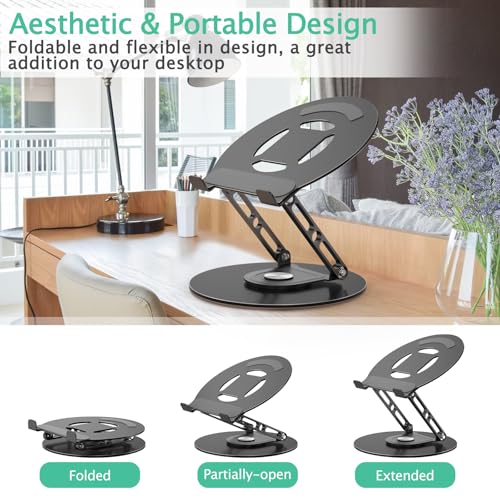 Image of Laptop Stand for Desk Adjustable Computer Stand with 360 Rotating Base Ergonomic Laptop Riser Mount for Desk Foldable Protable Computer Desk Fits with MacBook Pro Air, Round Black