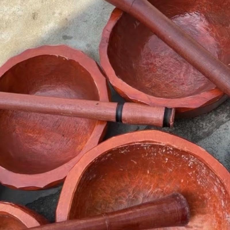 Mortier en Bois Artisanal avec Pilon, Ustensile de Cuisine Traditionnel en Bois Naturel